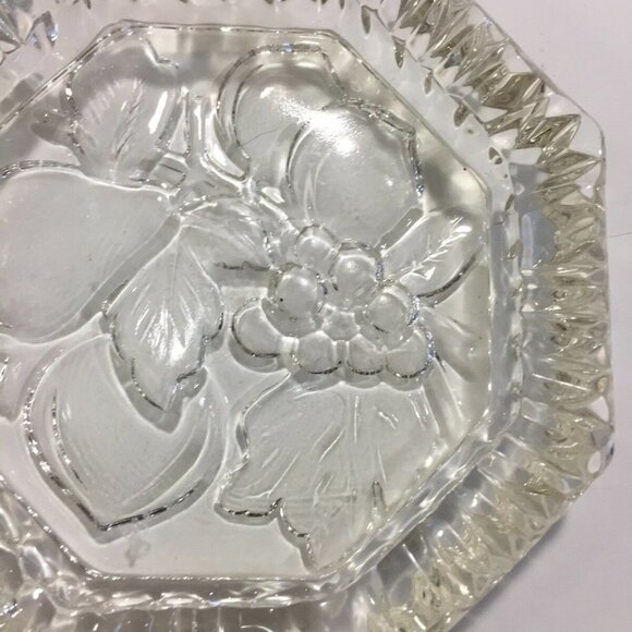 Vintage Table Ashtray Clear Glass Bottom Etched Fruit Octagon Shape 3.8” Wide - Picture 3 of 7